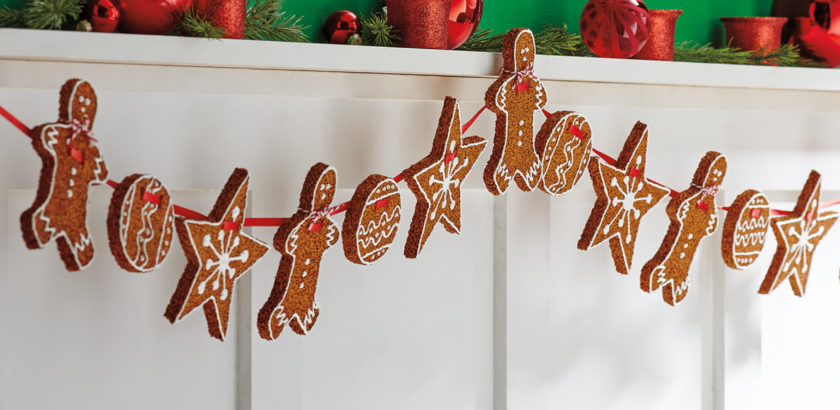 gingerbread decoration on fireplace mantle